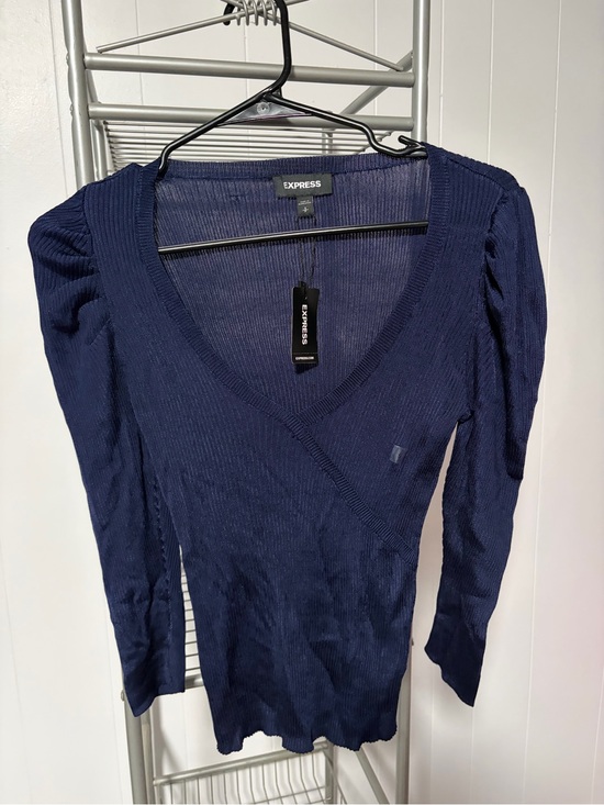 Express Sweaters - Express Navy Ribbed Deep V-Neck Sweater